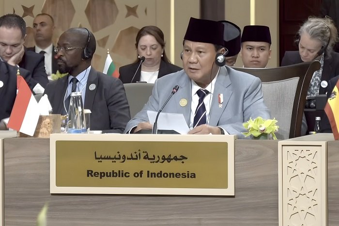 Menteri Pertahanan Prabowo Subianto dalam acara konferensi tingkat tinggi (KTT) “Call for Action: Urgent Humanitarian Response for Gaza” di Yordania. (Dok. Tim Media Prabowo Subianto)