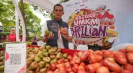 Siswadi dengan jambu air unggulannya yang berhasil 'dipopulerkan' oleh petani di Desa Menawan, Kecamatan Gebok, Kabupaten Kudus, Jawa Tengah. (Dok. BRI)