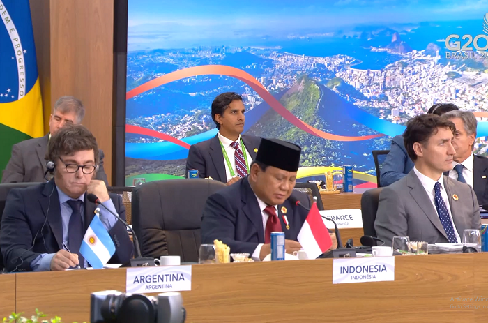 Presiden RI Prabowo Subianto saat berbicara di hadapan para pemimpin negara G20 di sesi pertama Konferensi Tingkat Tinggi (KTT) G20. (Dok. Tim Media Prabowo)